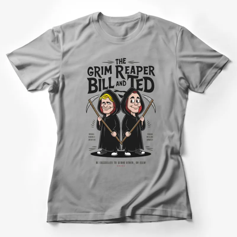 Grim Reaper Bill and Ted Cartoon T-Shirt, Funny Graphic Tee, Unisex Adult Clothing, Pop Culture Inspired Shirt Female T-Shirt