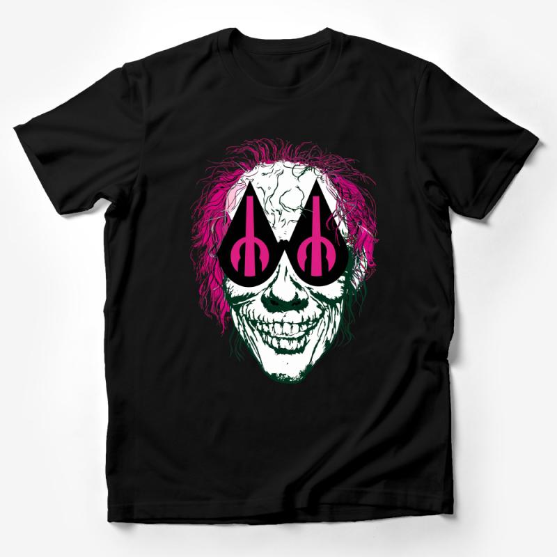 Unisex Skull T-Shirt with Electric Pink Hair and Music Symbols, Cool Graphic Tee, Gift for Music Lovers Male T-Shirt