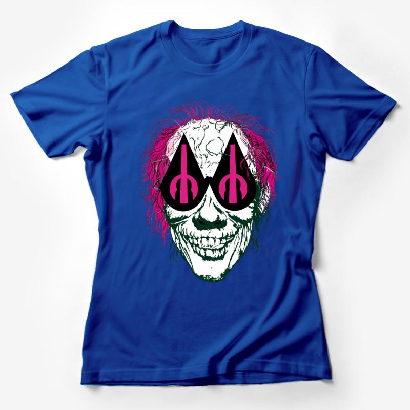 Unisex Skull T-Shirt with Electric Pink Hair and Music Symbols, Cool Graphic Tee, Gift for Music Lovers Female T-Shirt