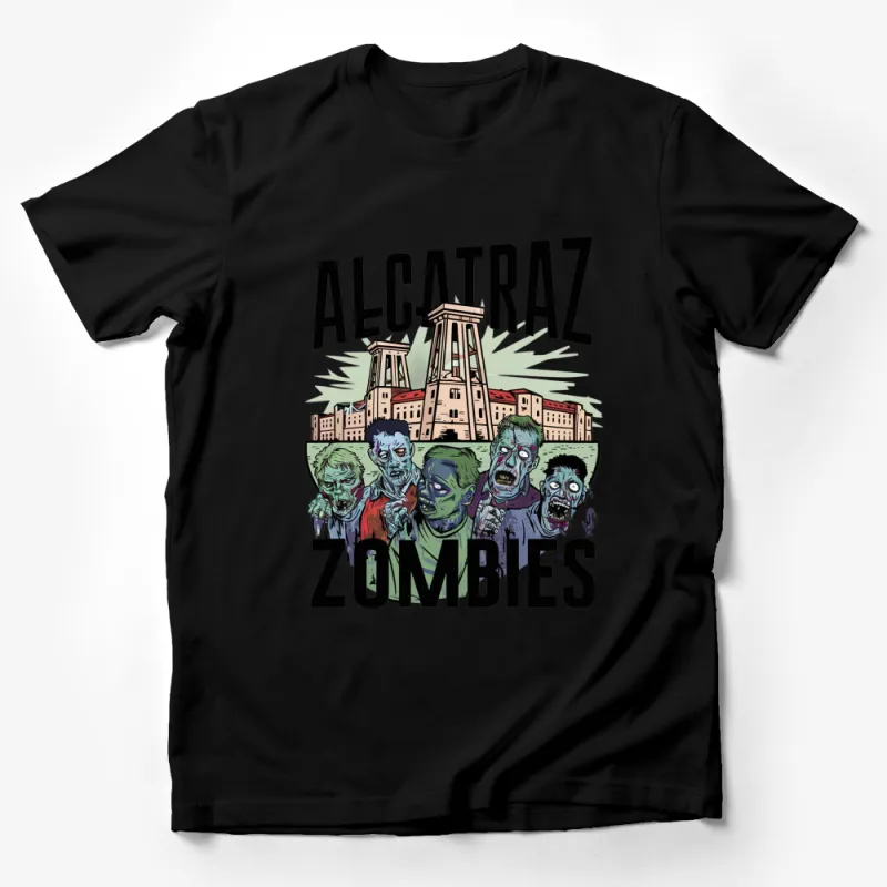 Alcatraz Zombies Graphic Tee, Prison-Themed Horror T-Shirt, Unique Zombie Illustration Shirt Male T-Shirt