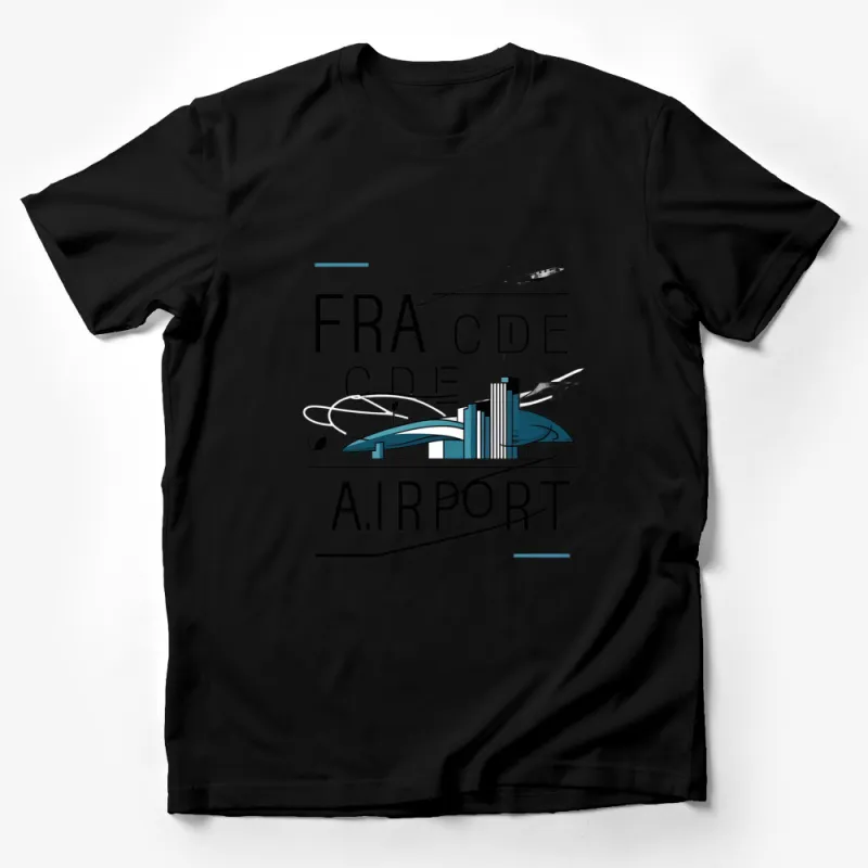 Modern Airport Design T-Shirt, FRA CDE Creative Cityscape Graphic Tee, Stylish Travel Apparel Male T-Shirt