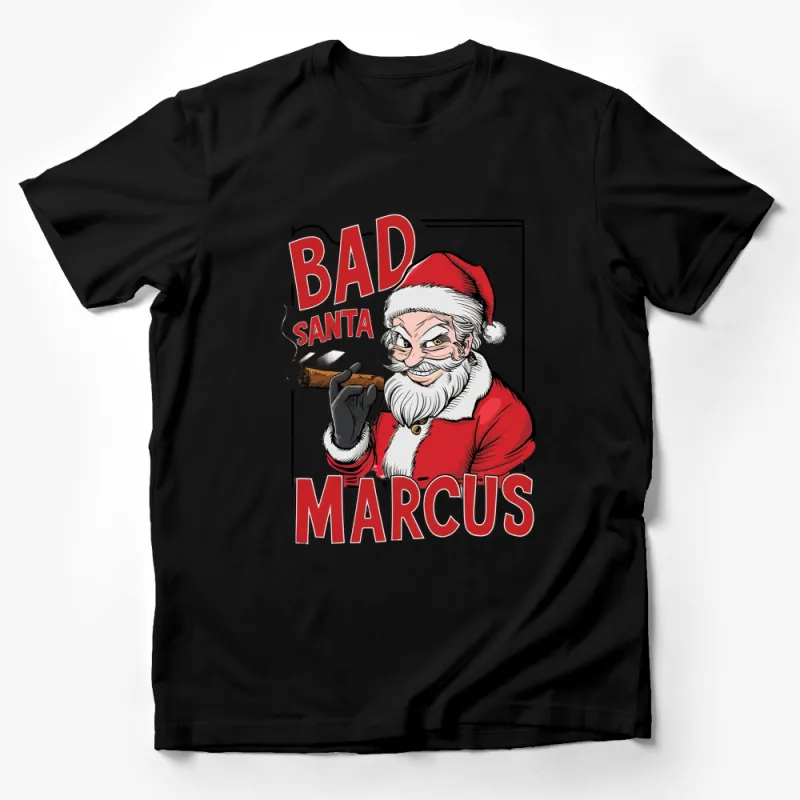 Bad Santa Marcus T-Shirt, Funny Christmas Santa with Cigar Tee, Holiday Party Graphic Shirt, Unique Gift Idea Male T-Shirt