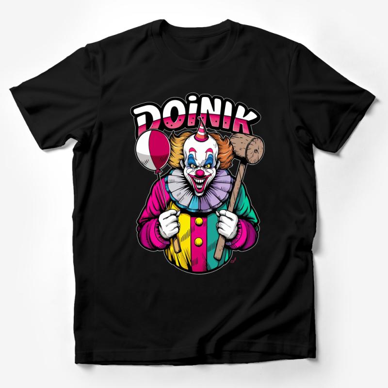 Creepy Clown T-Shirt, Colorful Horror Clown with Balloon Graphic Tee, Unisex Halloween Shirt, Scary Party Costume Idea, Unique Gift Male T-Shirt