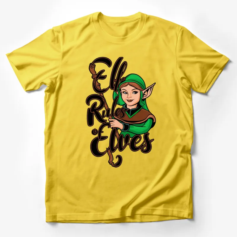 Elf Rules Elves Graphic T-Shirt, Fantasy Elf Themed Tee, Great for Elf Fans and Gamers, Unisex Top Male T-Shirt