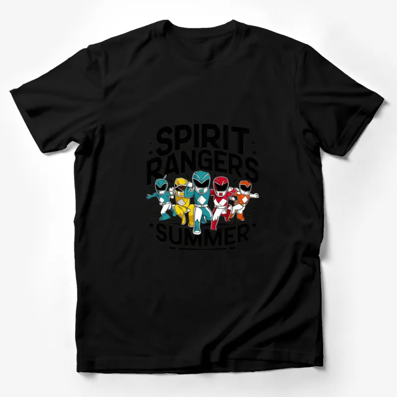 Colorful Spirit Rangers Summer Graphic Tee, Retro Style Cartoon Superhero Casual Shirt Male T-Shirt