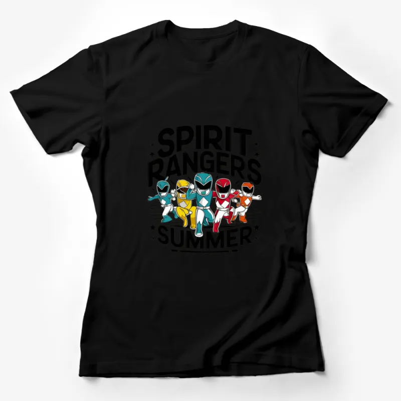 Colorful Spirit Rangers Summer Graphic Tee, Retro Style Cartoon Superhero Casual Shirt Female T-Shirt