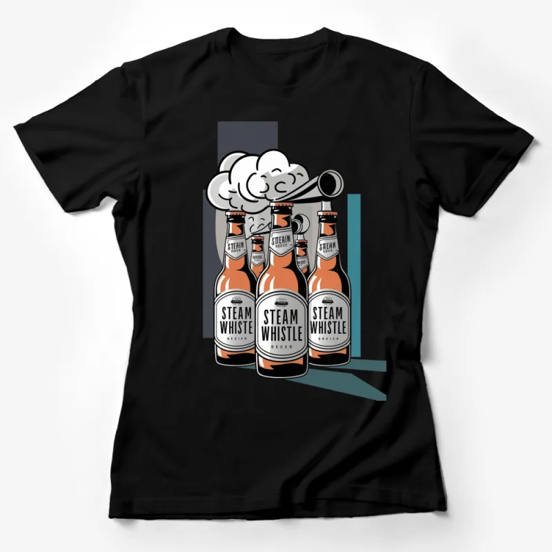 Steam Whistle Beer Cartoon T-Shirt, Artistic Brewery Design Tee, Unique Craft Beer Lover Top Female T-Shirt