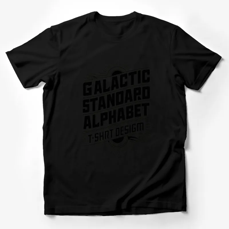 Galactic Standard Alphabet T-Shirt, Retro Futuristic Sun Design, Casual Wear Male T-Shirt