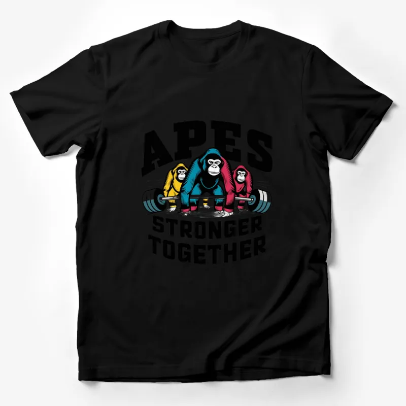 APES Stronger Together T-Shirt, Colorful Gorilla and Monkeys, Gym Workout Shirt, Animal Graphic Tee, Unisex Clothing Male T-Shirt