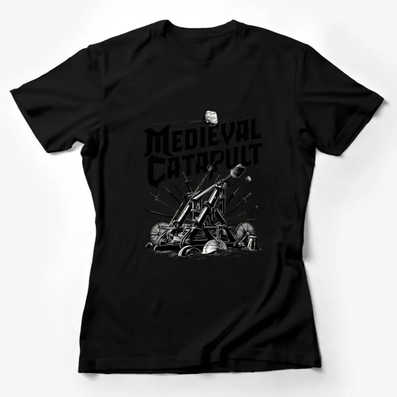 Medieval Catapult Graphic T-Shirt, Vintage War Machine Design Tee, Unique History Gift Female T-Shirt