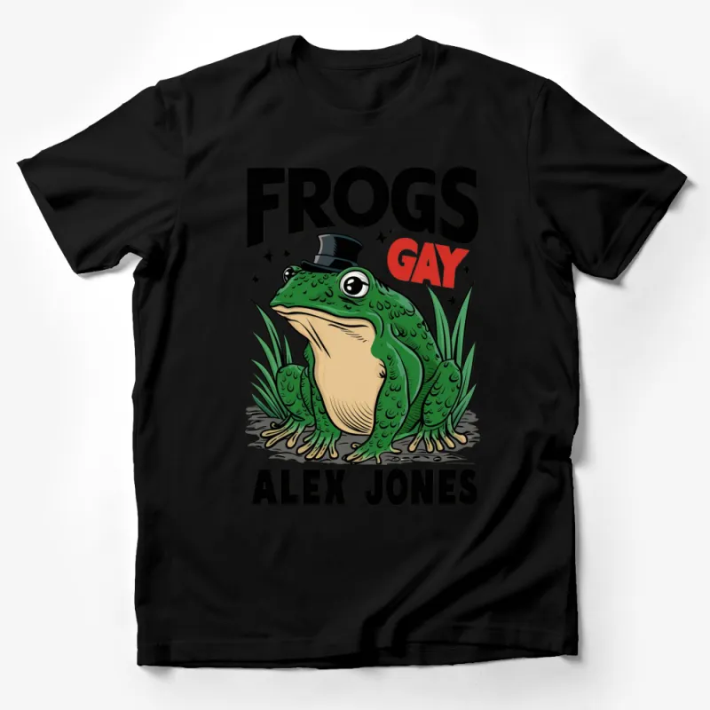 Gay Frogs T-Shirt, Funky Green Frog Graphic with Top Hat, Bold Statement Tee, Unisex Fashion Male T-Shirt