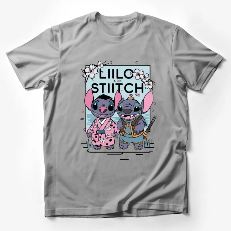 Lilo and Stitch Japanese Kimono and Samurai T-Shirt, Cute Cartoon Graphic Tee, Unisex Kids and Adult Sizes Male T-Shirt