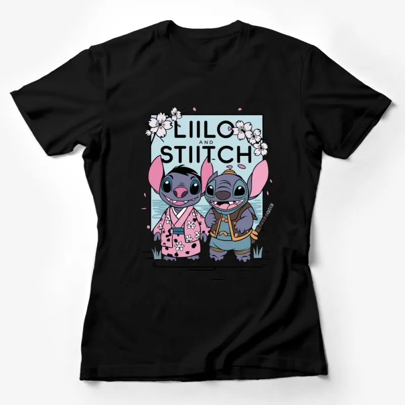 Lilo and Stitch Japanese Kimono and Samurai T-Shirt, Cute Cartoon Graphic Tee, Unisex Kids and Adult Sizes Female T-Shirt