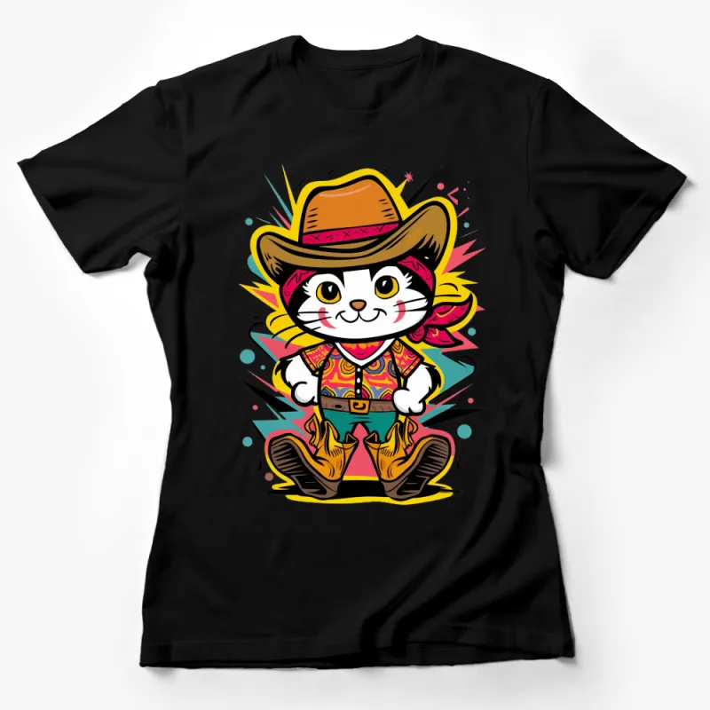 Cowboy Cat T-Shirt, Cute Cartoon Cat in Cowboy Hat, Western Style Cat Tee, Unisex Graphic Shirt, Fun Cat Lover Gift Female T-Shirt