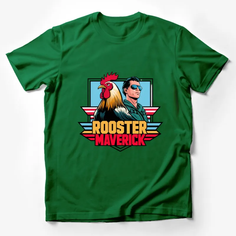 Rooster Maverick Retro Comic Style T-Shirt, Vintage Inspired Rooster and Man Graphic Tee Male T-Shirt