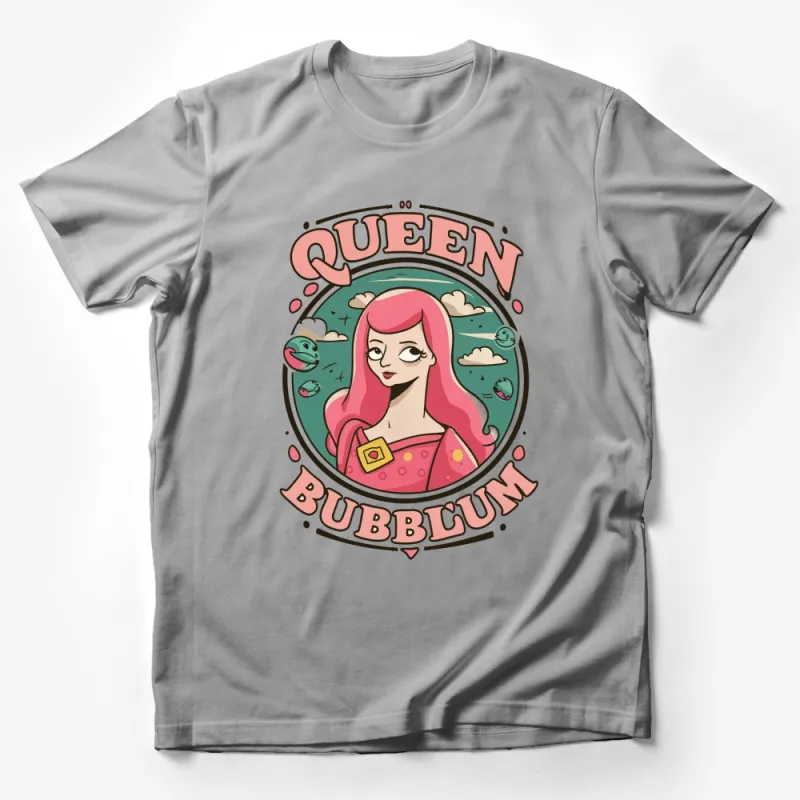 Queen Bubbcum Pink Hair Cartoon Character T-Shirt, Fun Pop Art Style Apparel Male T-Shirt