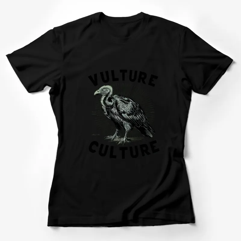 Vulture Culture Graphic T-Shirt, Bold Black Vulture Print, Unisex Casual Tee, Nature Wildlife Bird Design Female T-Shirt