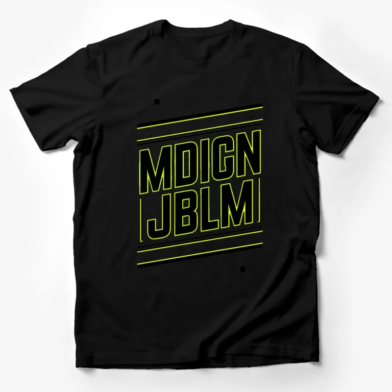 Striking Black and Yellow MDIGN JBLM Graphic T-Shirt, Bold Unisex Tee, Modern Urban Streetwear, Eye-catching Design Male T-Shirt