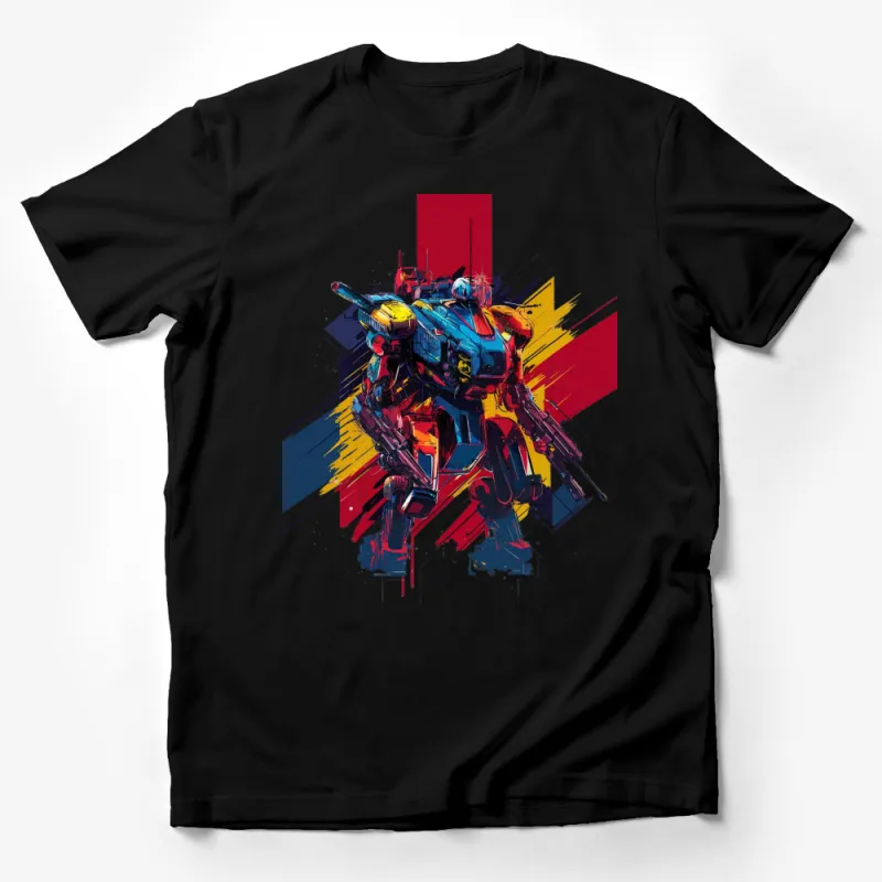 Vibrant Mech Warrior Graphic T-Shirt - Futuristic Robot Design Casual Wear for Sci-Fi Fans Male T-Shirt