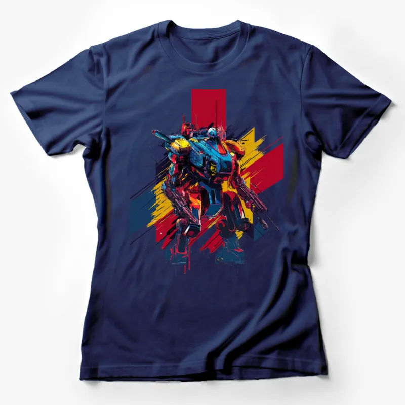 Vibrant Mech Warrior Graphic T-Shirt - Futuristic Robot Design Casual Wear for Sci-Fi Fans Female T-Shirt