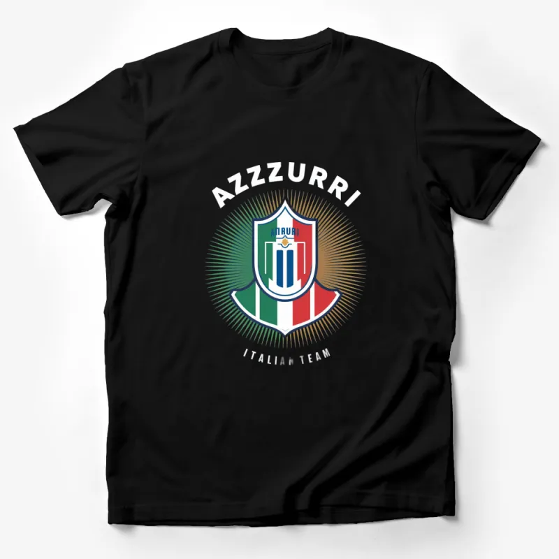 Vintage Azzurri Italian Team Crest Graphic T-Shirt, Retro Style Italy Soccer Fans Tee, Casual Sportswear Male T-Shirt