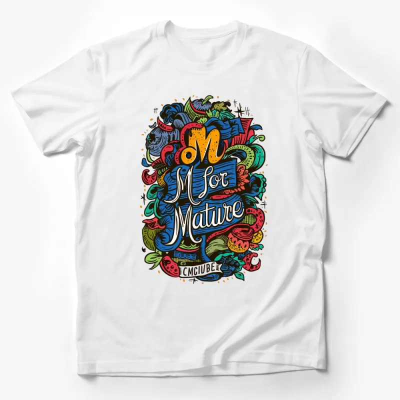 Colorful Mature Alphabet T-Shirt, Fun Psychedelic Letter M Tee, Vibrant Artistic Adult Graphic Shirt, Unisex Fashion Top Male T-Shirt