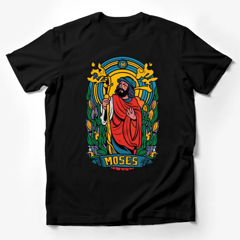 Vintage Moses Graphic T-Shirt, Retro Biblical Figure, Colorful Religious Art Tee, Unisex Male T-Shirt