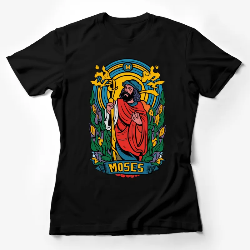 Vintage Moses Graphic T-Shirt, Retro Biblical Figure, Colorful Religious Art Tee, Unisex Female T-Shirt