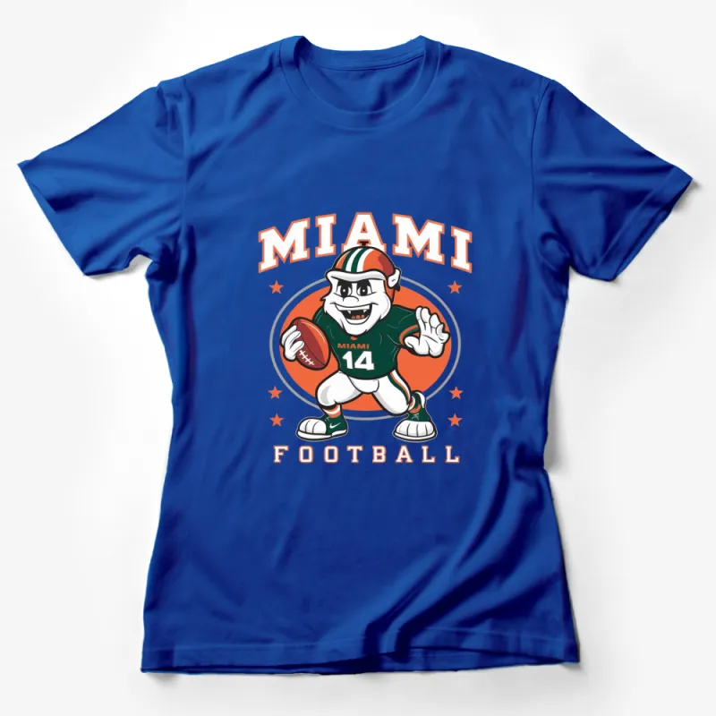 Miami Football T-Shirt, Cartoon Bulldog with Ball, Orange and Green, Sports Fan Apparel, Unisex Adult Clothing, Gift for Football Lovers Female T-Shirt