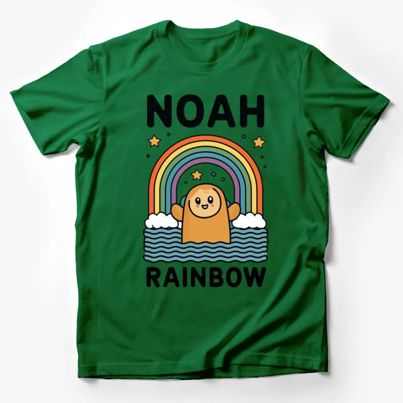 Noah Rainbow Cute Cartoon Character T-Shirt, Colorful Kids Graphic Tee, Unisex Children's Clothing Male T-Shirt