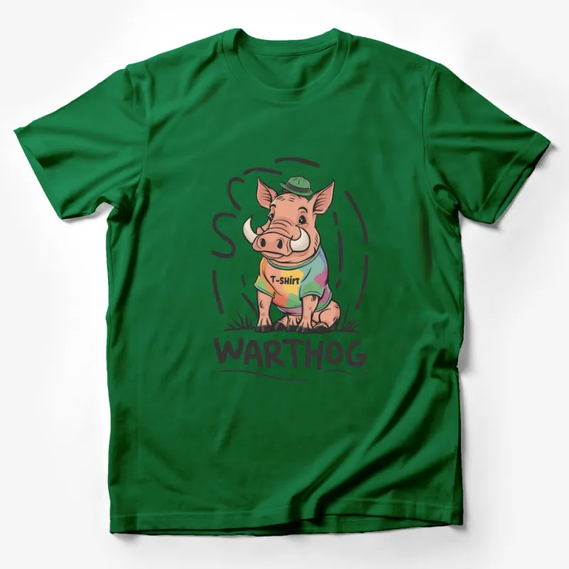 Colorful Wart Hog Graphic T-Shirt, Funny Animal Tee, Cute Warthog in Hat, Casual Wear, Unisex Fashion, Gift for Animal Lovers Male T-Shirt