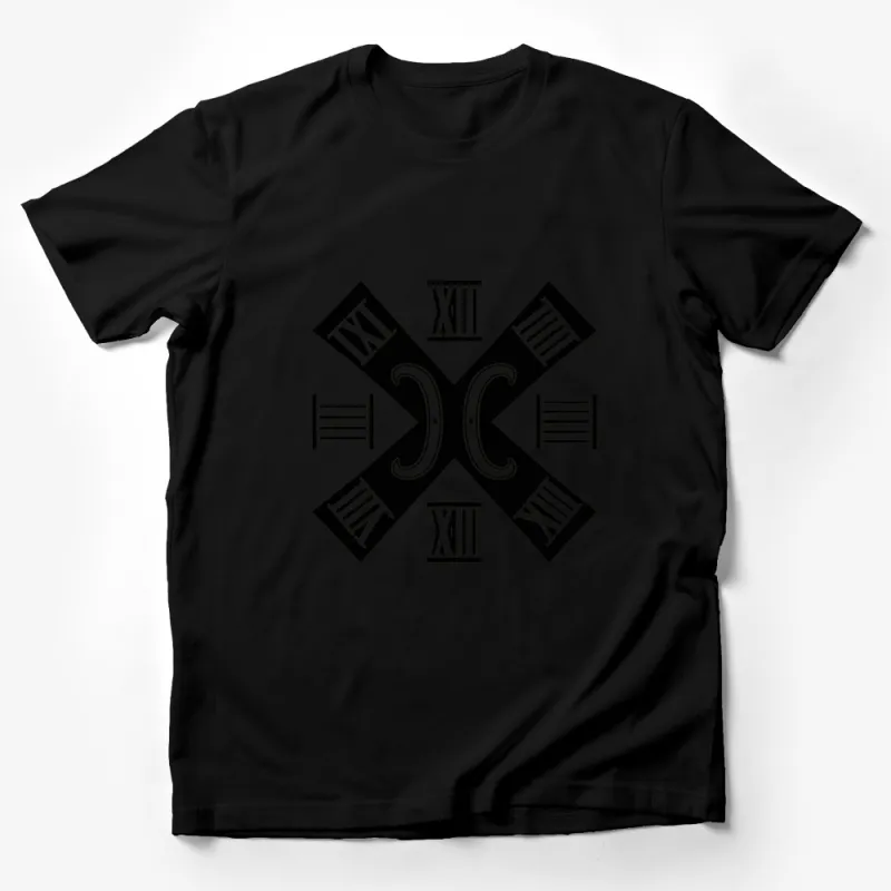 Black and White X Shaped Roman Numeral Graphic T-Shirt, Unisex Casual Shirt Design Male T-Shirt