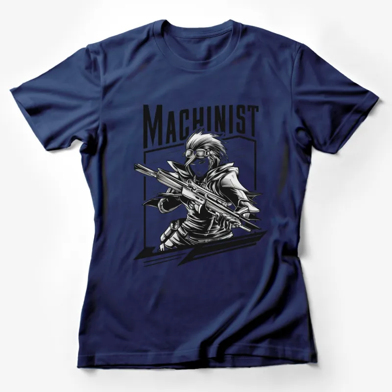 Machinist Fantasy Warrior Graphic T-Shirt, Cool Steampunk Style Tee, Unique Men's and Women's Top Female T-Shirt