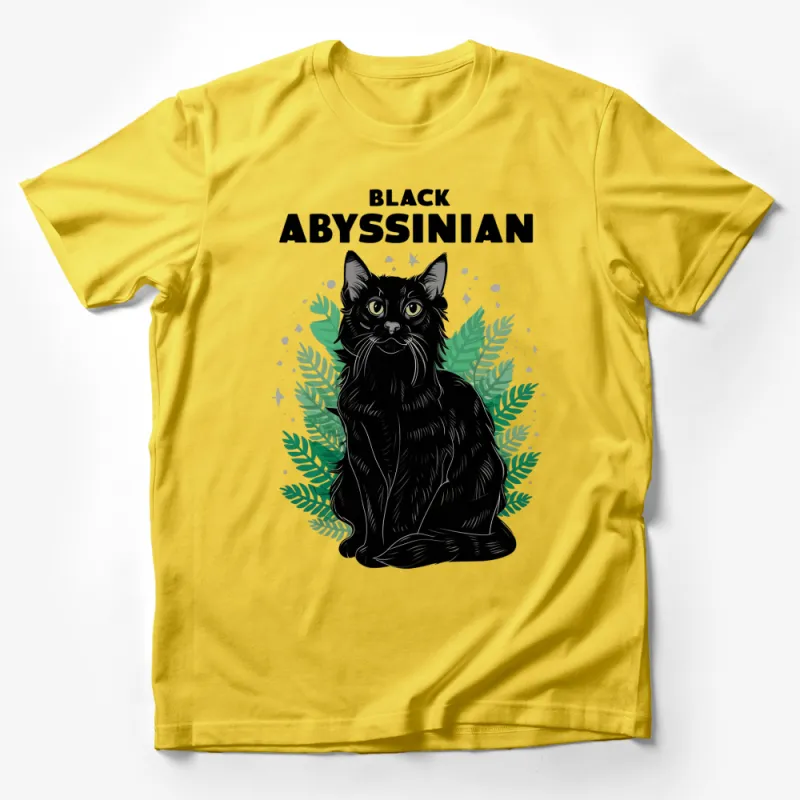 Abyssinian Cat T-Shirt, Black Cat Lover Gift, Tropical Leaves Graphic Tee, Unisex Adult Clothing, Unique Animal Shirt Design Male T-Shirt