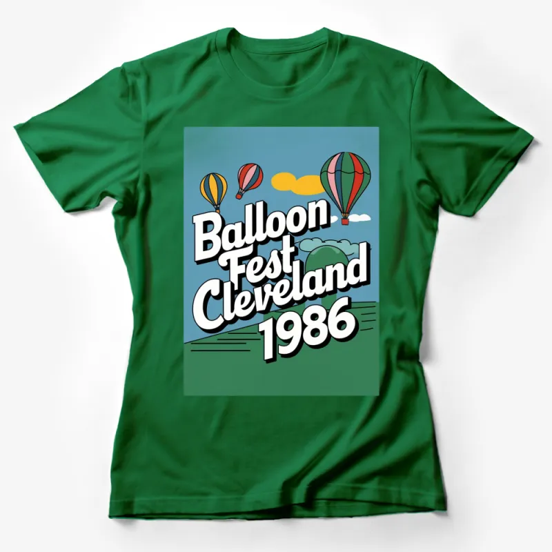 Vintage 1986 Cleveland Balloon Fest Graphic T-Shirt, Retro Hot Air Balloon Design, Colorful Sky Print Tee Female T-Shirt