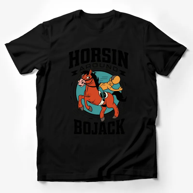 BoJack Horseman T-Shirt, Horsin' Around Retro Style Graphic Tee, Unisex Adult Cartoon Apparel Male T-Shirt