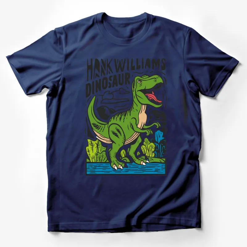 Hank Williams Dinosaur Graphic T-Shirt, Bold Green Dino, Music Theme, Vintage Style, Unisex Tee Male T-Shirt