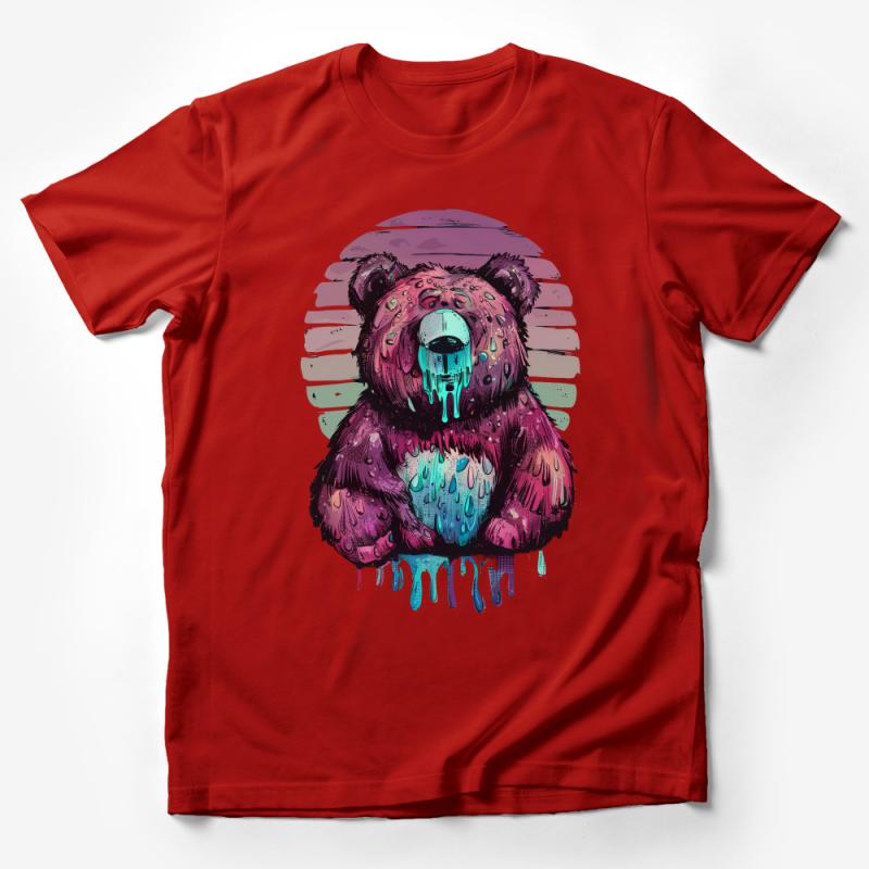 Colorful Dripping Bear Graphic Tee, Urban Streetwear, Unisex Hipster T-Shirt, Artistic Animal Design Top Male T-Shirt