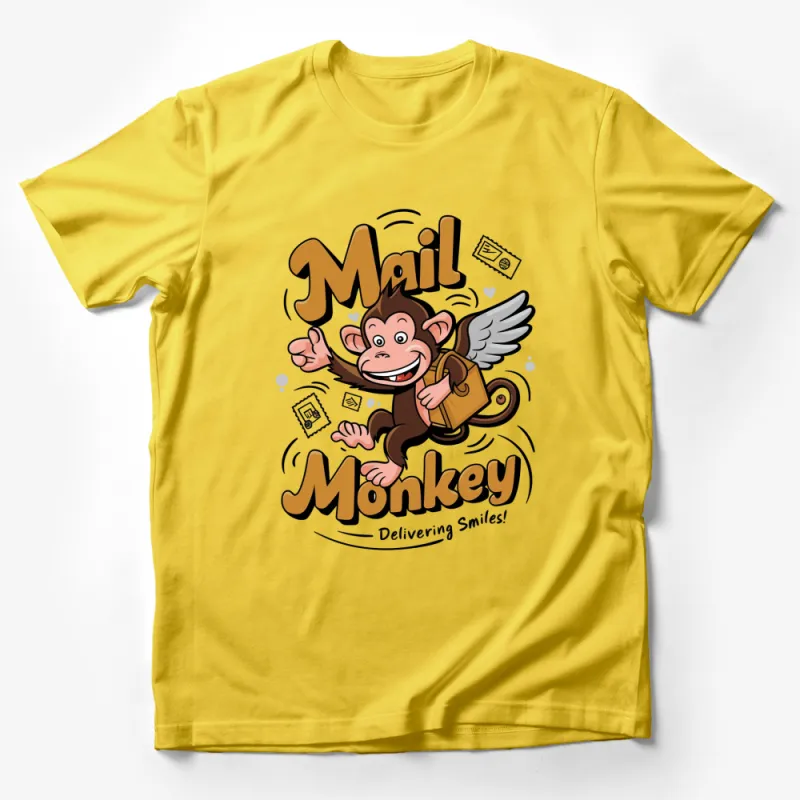 Mail Monkey Delivering Smiles T-Shirt, Cute Cartoon Monkey, Fun Animal Graphic Tee Male T-Shirt