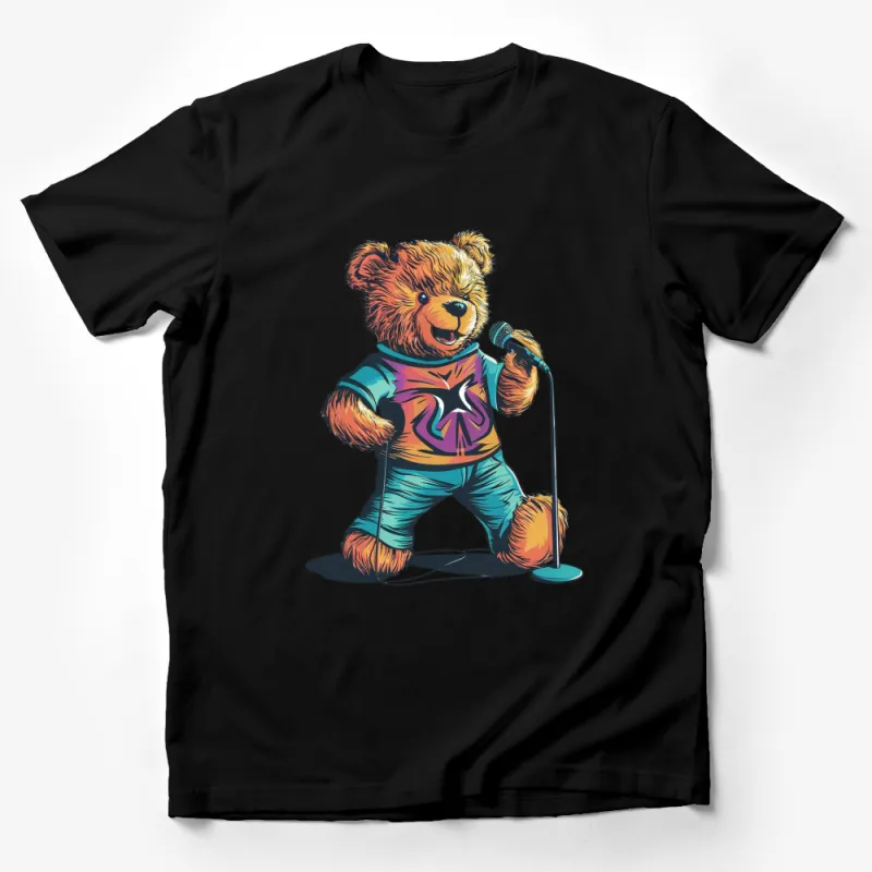 Colorful Bear T-Shirt, Retro Singing Bear Graphic Tee, Unisex Vintage Style Music Shirt Male T-Shirt