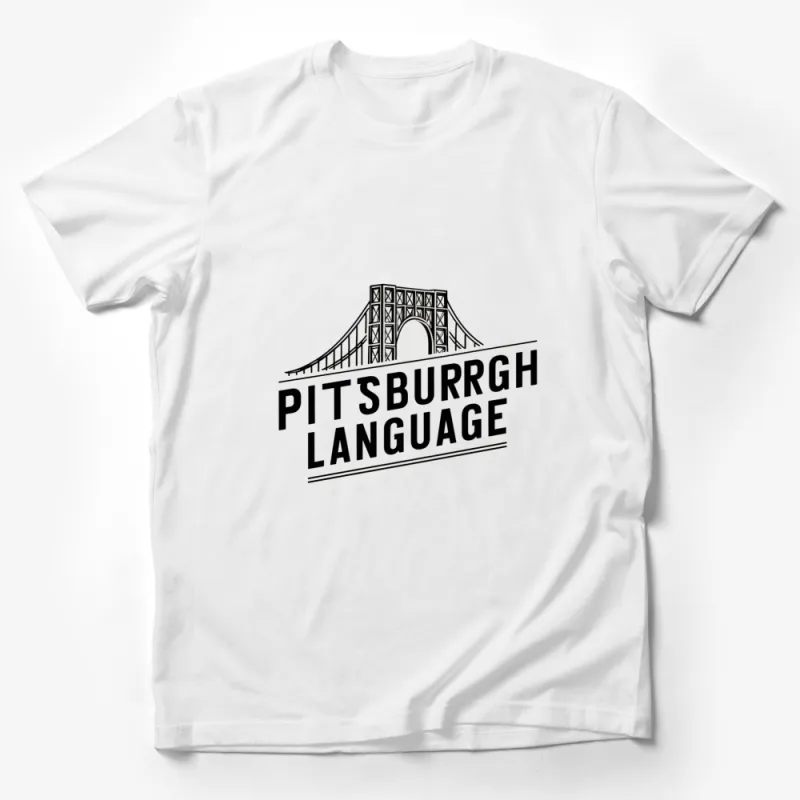 Pittsburgh Language Bridge Graphic T-Shirt, Monochrome Urban Fashion, Casual Top for All Male T-Shirt