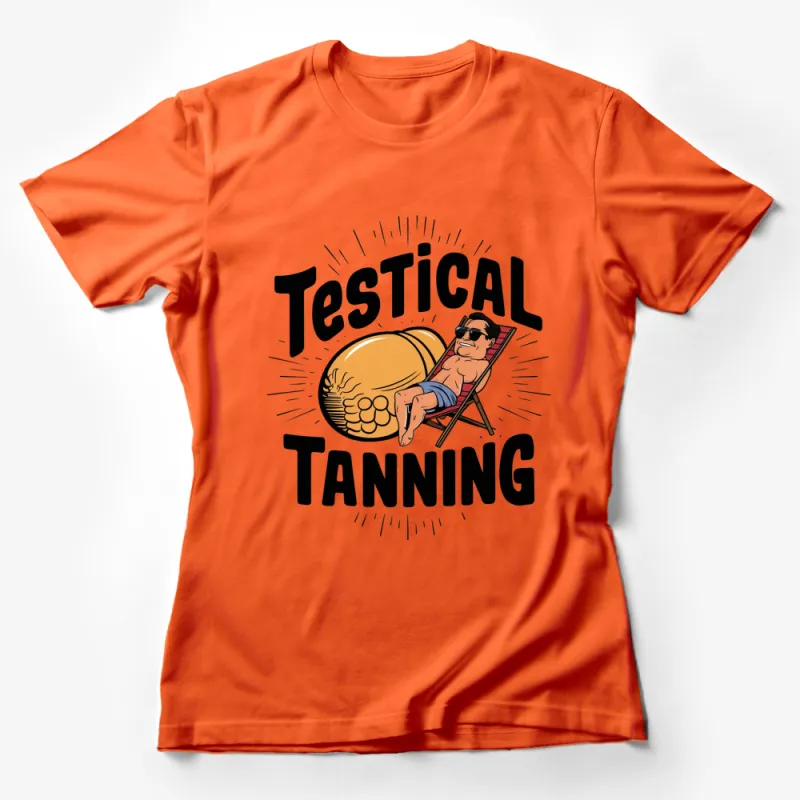 Funny Testical Tanning Graphic T-Shirt, Unique Sunbathing Man Illustration Tee, Gift for Friends Female T-Shirt