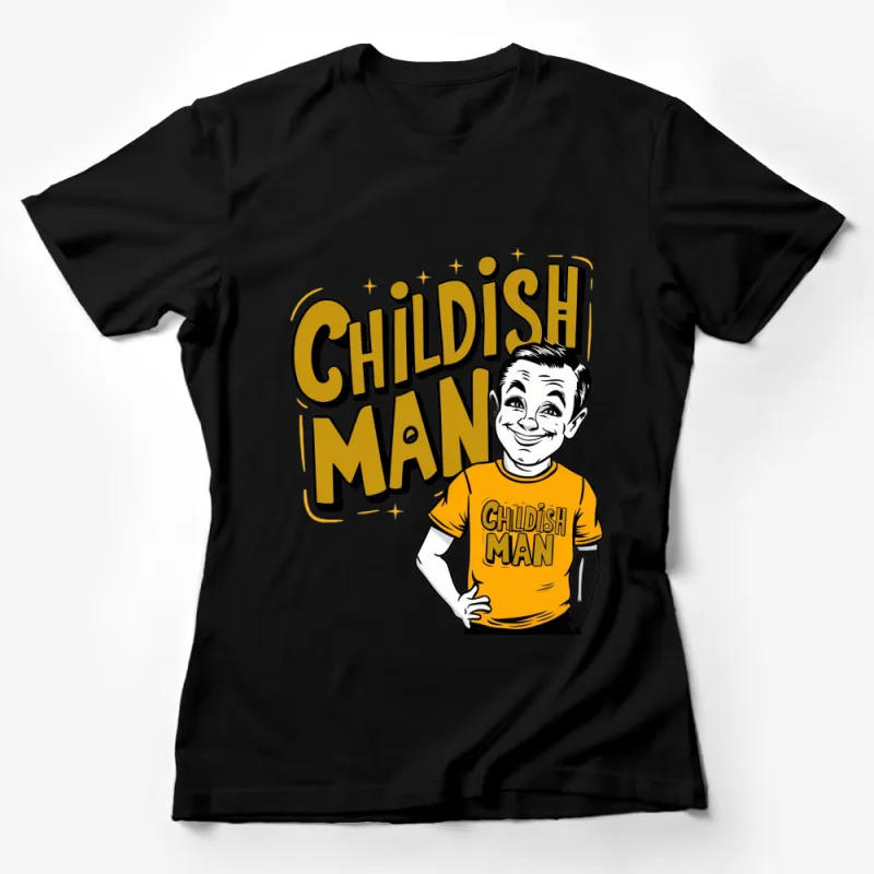 Childish Man Cartoon Graphic Tee, Funny Orange T-Shirt for Adults, Unique Casual Wear Female T-Shirt