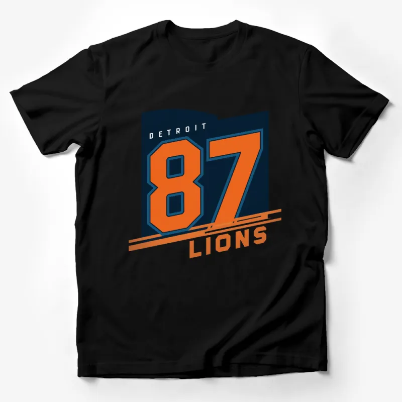 Detroit Lions 87 Sports Team Logo T-Shirt, Athletic Fan Gear, Blue and Orange Team Support Shirt, Unisex Apparel Male T-Shirt