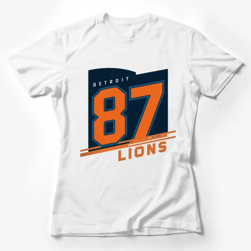 Detroit Lions 87 Sports Team Logo T-Shirt, Athletic Fan Gear, Blue and Orange Team Support Shirt, Unisex Apparel Female T-Shirt