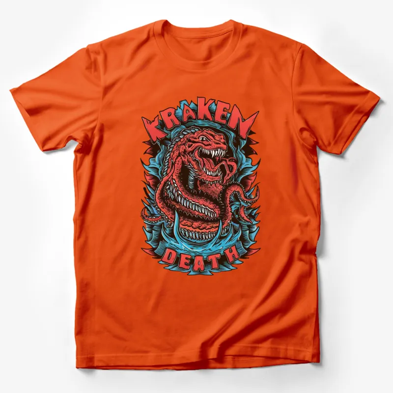 Kraken Death Graphic Tee, Mythical Sea Monster Red T-Shirt, Cool Fantasy Ocean Creature Design Male T-Shirt