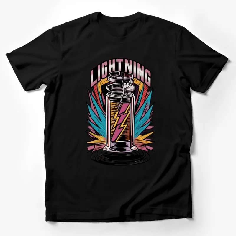 Vintage Lightning Bolt Graphic Tee, Retro Lightning in Mason Jar T-shirt, Unique Bold Colorful Unisex Shirt Male T-Shirt