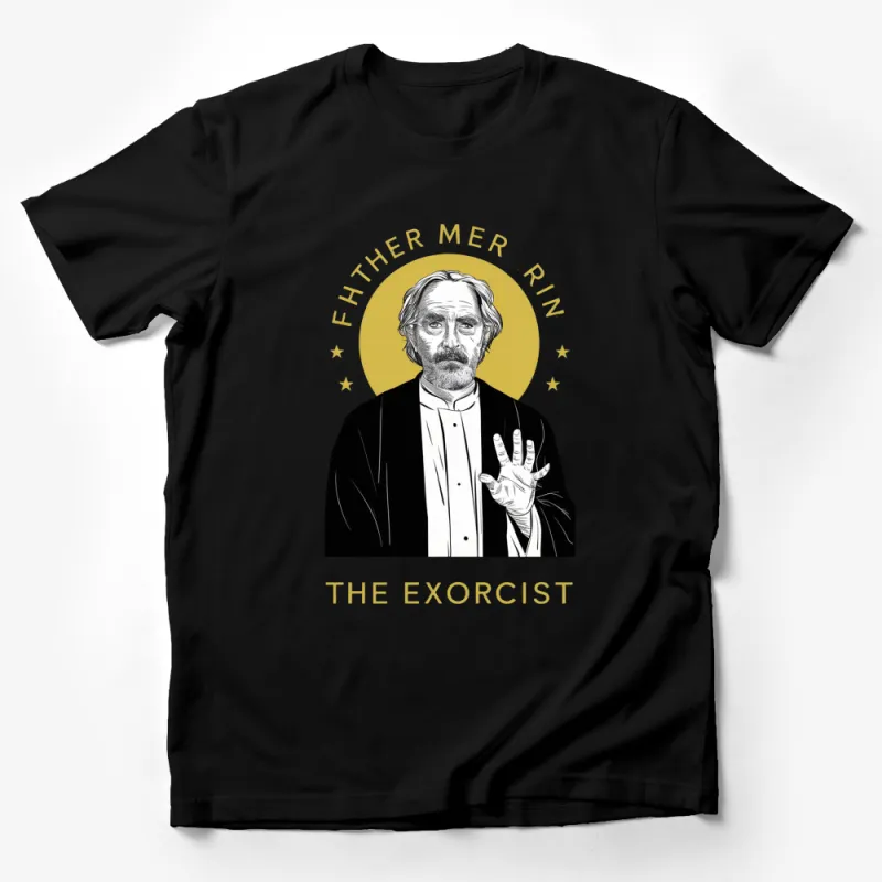 Father Merrin The Exorcist T-Shirt, Classic Horror Movie Fan Apparel, Vintage Style Graphic Tee Male T-Shirt