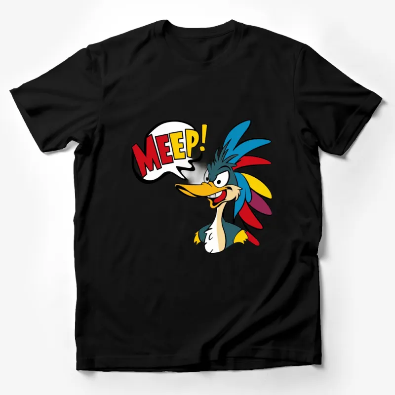 Colorful Cartoon Bird MEEP! Graphic T-Shirt, Fun Animal Character Tee, Casual Clothing for All Ages Male T-Shirt