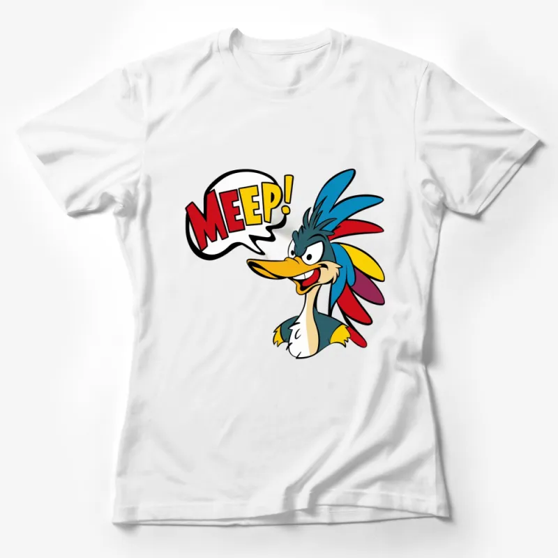 Colorful Cartoon Bird MEEP! Graphic T-Shirt, Fun Animal Character Tee, Casual Clothing for All Ages Female T-Shirt